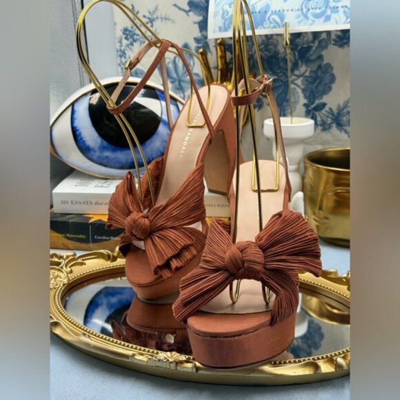 LOEFFLER RANDALL 🧿 NWOB Natalia Terracotta Organza Platform Sandals, Sz 7 - Picture 6 of 16